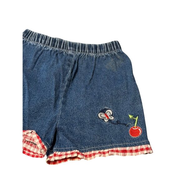VTG Classic Girls’ Size 6 Denim Shorts 9x10 Ruffle Cherry Butterfly Embroidered - Picture 2 of 8